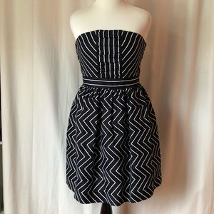 NWOT Anthropologie Black White Zig Zag Dress Sz 12